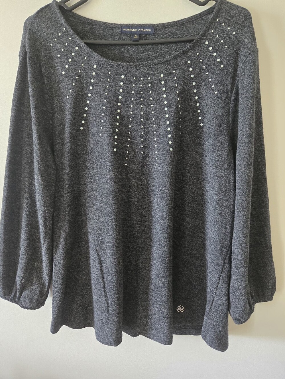 Adrienne Vittadini Women's Charcoal Embellished Long-Sleeve Top